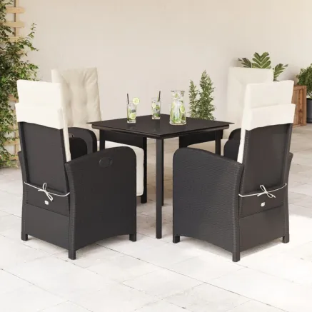 Ensemble à manger de jardin coussins 5pcs Noir Résine tressée
