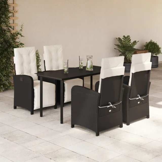 Ensemble à manger de jardin coussins 5pcs Noir Résine tressée