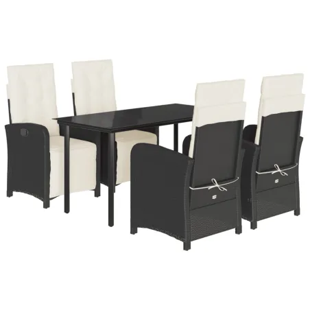 Ensemble à manger de jardin coussins 5pcs Noir Résine tressée