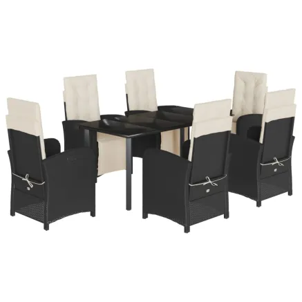 Ensemble à manger de jardin coussins 7pcs Noir Résine tressée 2