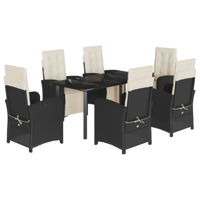 Ensemble à manger de jardin coussins 7pcs Noir Résine tressée