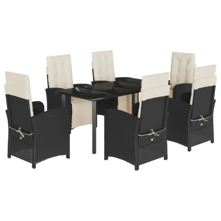 Ensemble à manger de jardin coussins 7pcs Noir Résine tressée