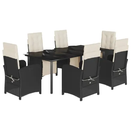 Ensemble à manger de jardin coussins 7pcs Noir Résine tressée 2