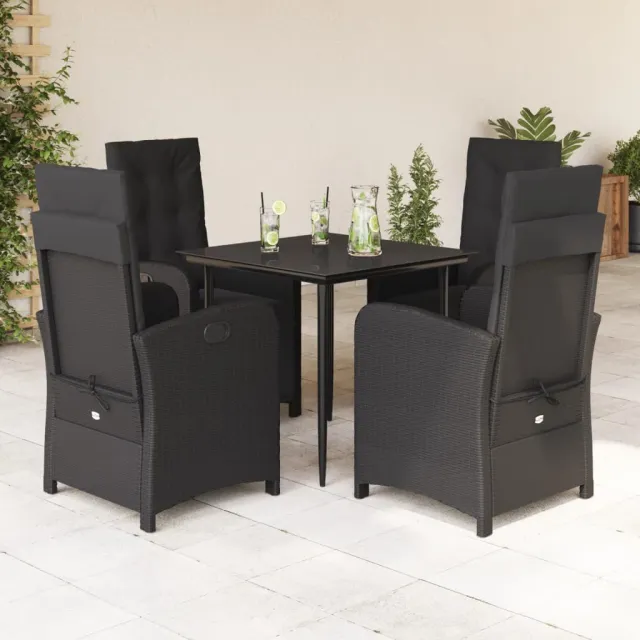Ensemble à manger de jardin coussins 5pcs Noir Résine tressée