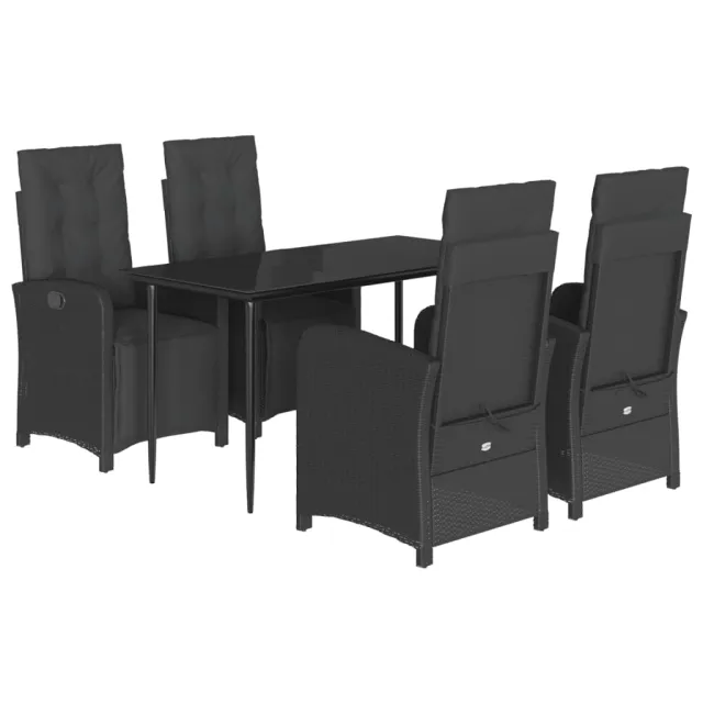 Ensemble à manger de jardin coussins 5pcs Noir Résine tressée