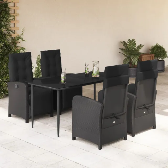 Ensemble à manger de jardin coussins 5pcs Noir Résine tressée
