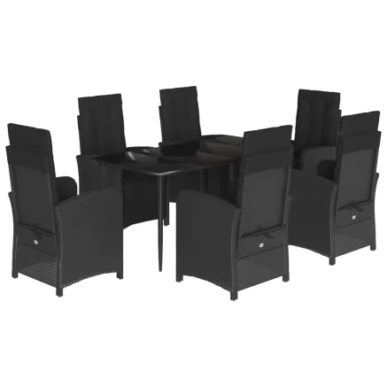 Ensemble à manger de jardin coussins 7pcs Noir Résine tressée 2