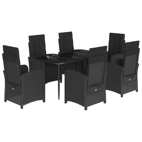Ensemble à manger de jardin coussins 7pcs Noir Résine tressée