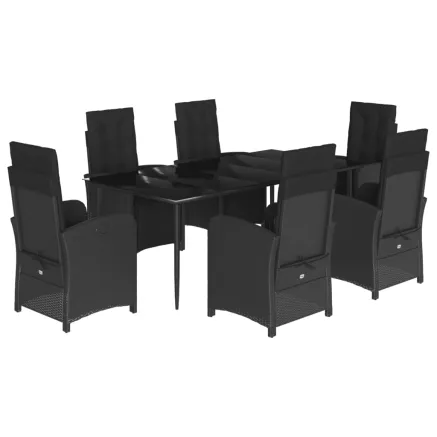 Ensemble à manger de jardin coussins 7pcs Noir Résine tressée 2