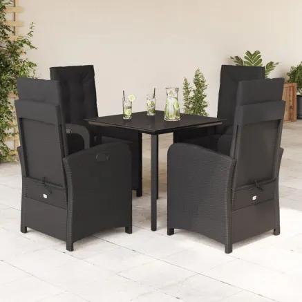 Ensemble à manger de jardin coussins 5pcs Noir Résine tressée