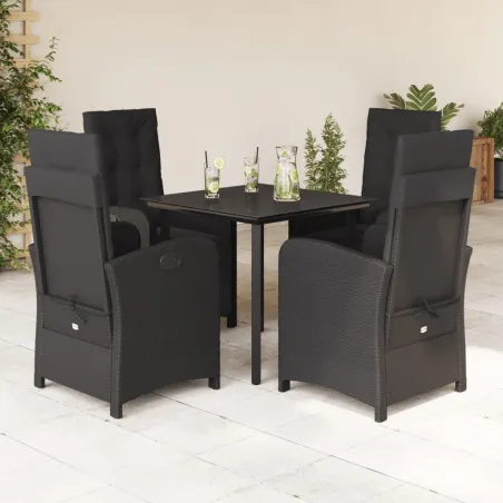 Ensemble à manger de jardin coussins 5pcs Noir Résine tressée