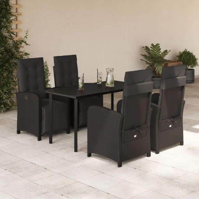 Ensemble à manger de jardin coussins 5pcs Noir Résine tressée