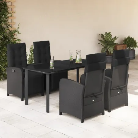 Ensemble à manger de jardin coussins 5pcs Noir Résine tressée