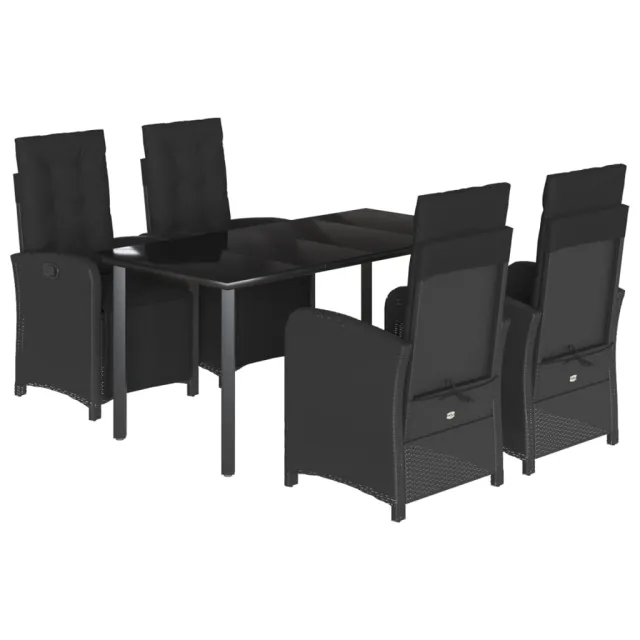 Ensemble à manger de jardin coussins 5pcs Noir Résine tressée