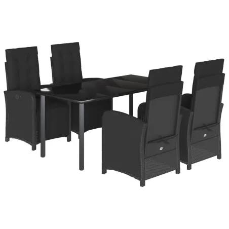 Ensemble à manger de jardin coussins 5pcs Noir Résine tressée