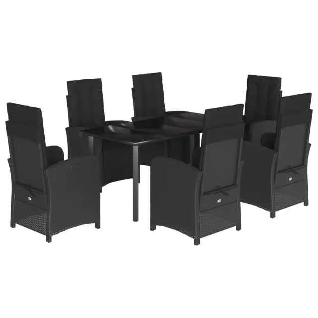 Ensemble à manger de jardin coussins 7pcs Noir Résine tressée