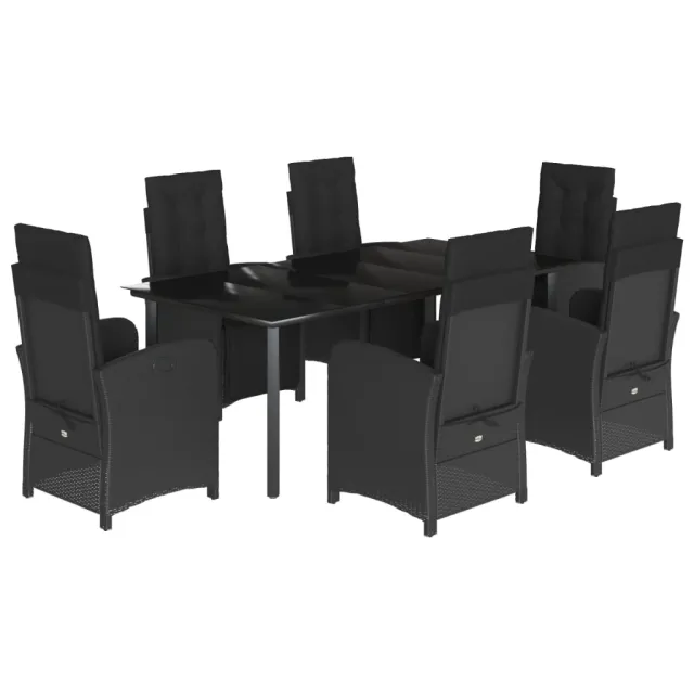Ensemble à manger de jardin coussins 7pcs Noir Résine tressée