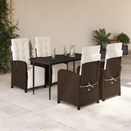 Ensemble à manger de jardin 5 pcs et coussins marron poly rotin
