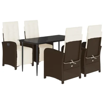 Ensemble à manger de jardin 5 pcs et coussins marron poly rotin 2