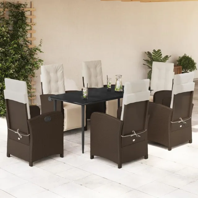 Ensemble à manger de jardin et coussins 7 pcs marron rotin