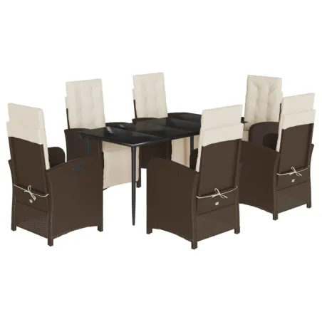Ensemble à manger de jardin et coussins 7 pcs marron rotin
