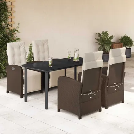 Ensemble à manger de jardin 5 pcs et coussins marron poly rotin