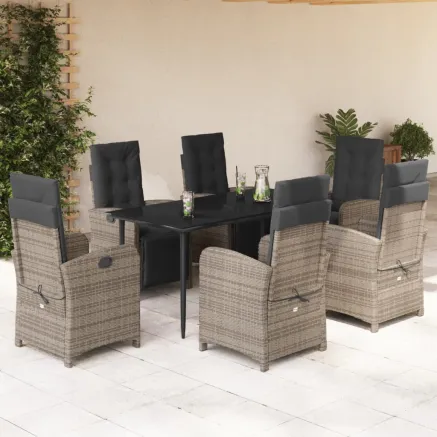 Ensemble à manger de jardin et coussins 7 pcs gris rotin