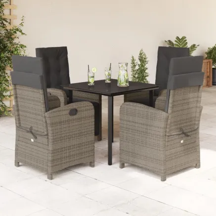 Ensemble à manger de jardin 5 pcs coussins gris résine tressée