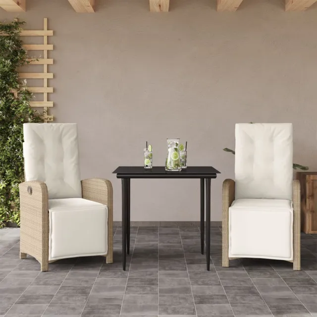 Ensemble de bistro 3 pcs avec coussins beige résine tressée