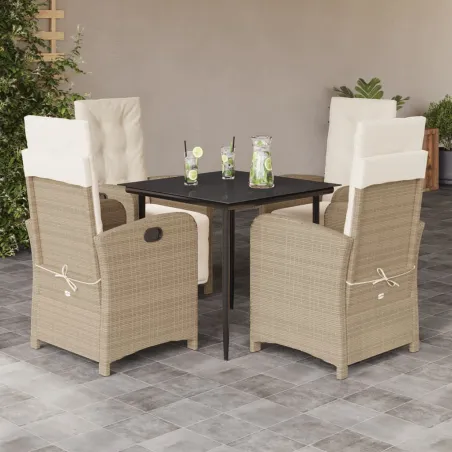 Ensemble à manger de jardin avec coussins 5pcs Beige poly rotin