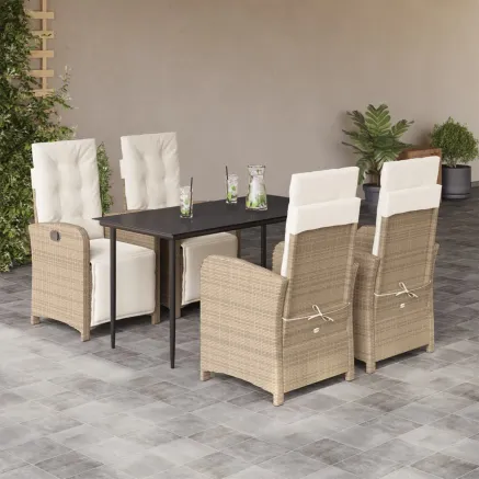 Ensemble à manger de jardin avec coussins 5pcs Beige poly rotin