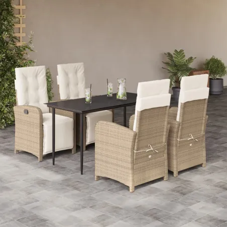 Ensemble à manger de jardin avec coussins 5pcs Beige poly rotin