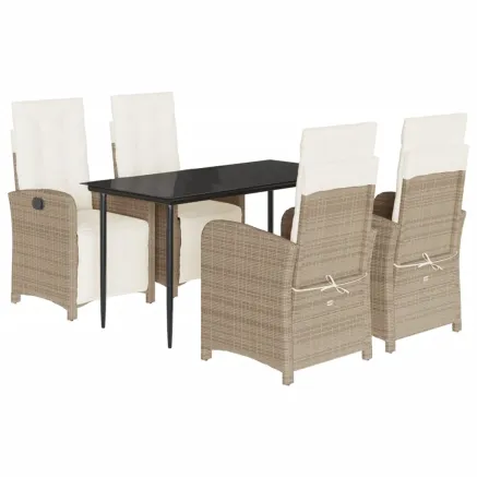 Ensemble à manger de jardin avec coussins 5pcs Beige poly rotin 2