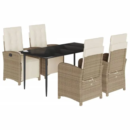 Ensemble à manger de jardin avec coussins 5pcs Beige poly rotin 2