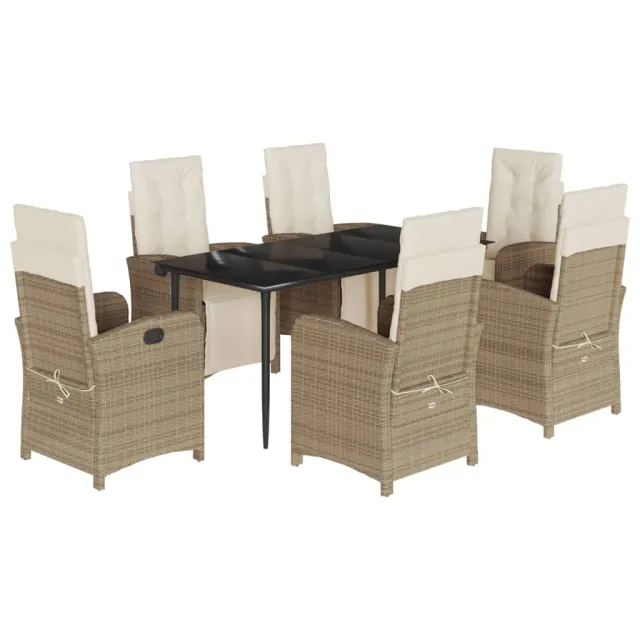 Ensemble à manger de jardin et coussins 7 pcs beige poly rotin