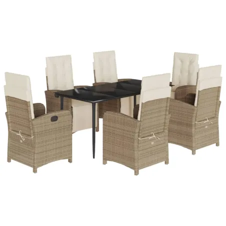 Ensemble à manger de jardin et coussins 7 pcs beige poly rotin