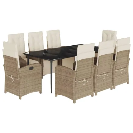 Ensemble à manger de jardin et coussins 9 pcs beige Poly rotin 2