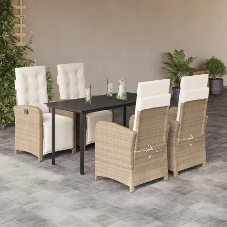 Ensemble à manger de jardin avec coussins 5pcs Beige poly rotin