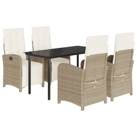 Ensemble à manger de jardin avec coussins 5pcs Beige poly rotin 2