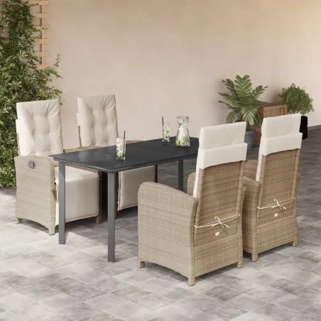 Ensemble à manger de jardin avec coussins 5pcs Beige poly rotin