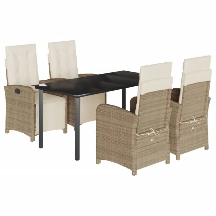 Ensemble à manger de jardin avec coussins 5pcs Beige poly rotin 2