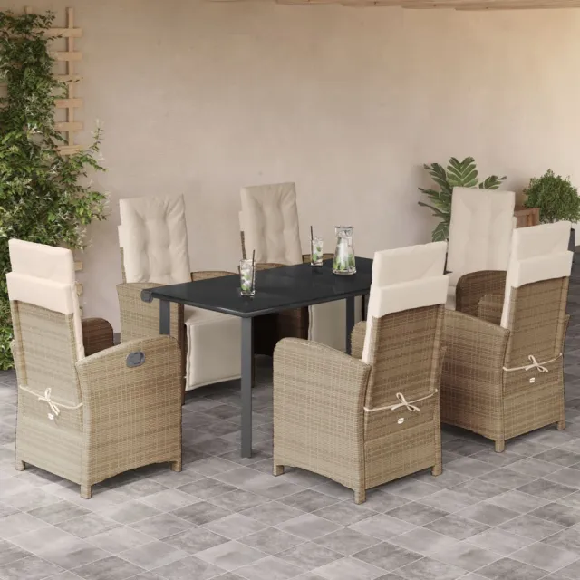 Ensemble à manger de jardin et coussins 7 pcs beige poly rotin