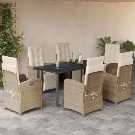 Ensemble à manger de jardin et coussins 7 pcs beige poly rotin