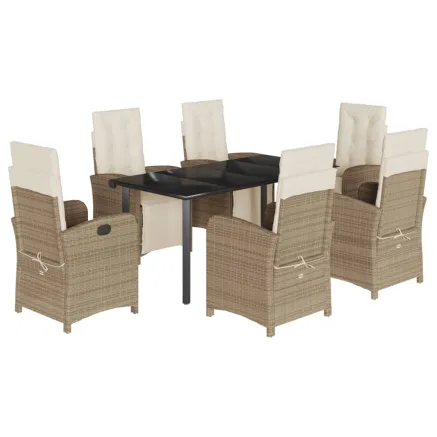Ensemble à manger de jardin et coussins 7 pcs beige poly rotin 2