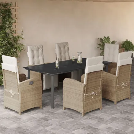 Ensemble à manger de jardin et coussins 7 pcs beige poly rotin