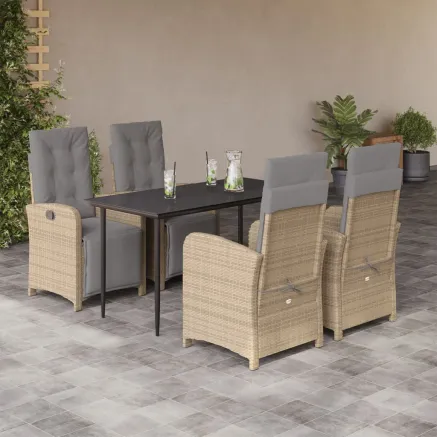 Ensemble à manger de jardin avec coussins 5pcs Beige poly rotin