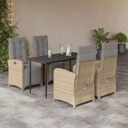 Ensemble à manger de jardin avec coussins 5pcs Beige poly rotin