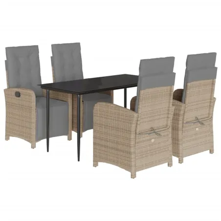 Ensemble à manger de jardin avec coussins 5pcs Beige poly rotin