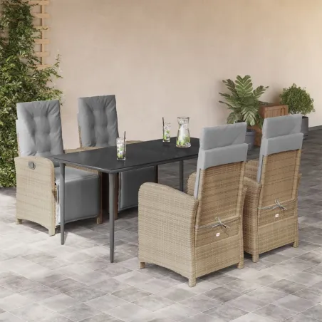 Ensemble à manger de jardin avec coussins 5pcs Beige poly rotin