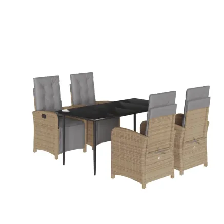 Ensemble à manger de jardin avec coussins 5pcs Beige poly rotin 2